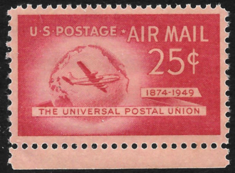 Sc C44   25¢ UPU Plane & Globe Airmail Single, MNH