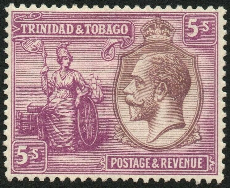 TRINIDAD & TOBAGO-1922-28 5/- Dull Purple & Mauve Sg 228 gum toning MM V48462