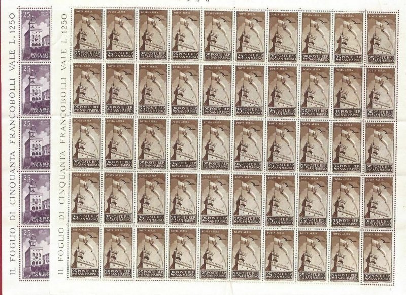 1945 San Marino, N° 278 +A49 Palazzo Del Government MNH /Sheet