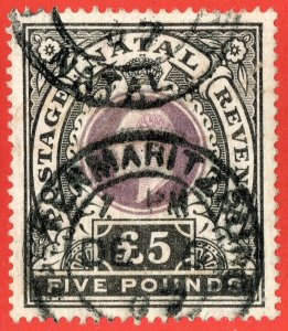 [mag571] NATAL SOUTH AFRIKA 1902 SG#144 £5 mauve & black fine used Cat val:£1400