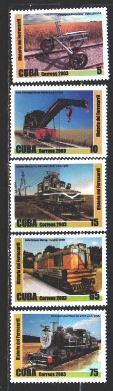 Cuba. 2003. 4532-36. trains. MNH.