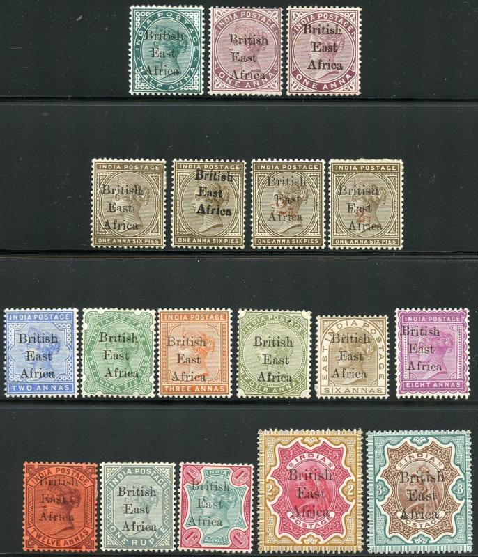 BRITISH EAST AFRICA SCOTT# 54/70 OVERPRINTS ON INDIAN STAMPS   MINT HINGED OG