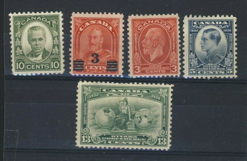 5x Canada MH stamps #190 to 194-13c Britannia Guide Value = $41.00