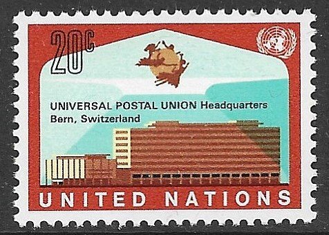 UNITED NATIONS NEW YORK 1971 UPU Headquarters Building Issue Sc 219 MNH