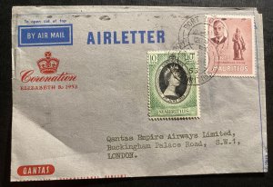 1953 Mauritius Air Letter Cover FDC To London Queen Elizabeth II Coronation