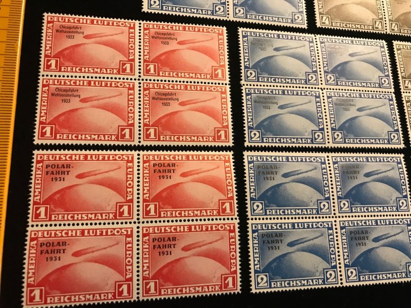 Reprints, Germany C38 to C45, MNH, Blocks of 4