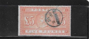 GREAT BRITAIN SCOTT #93 (SG #137) 1882 5 POUNDS WMK 31- USED (GLASCOW CANCEL)