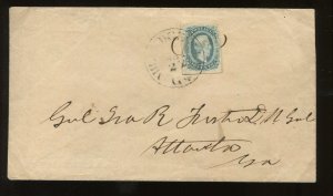 Confederate States 10 Framelines Used on Cover with CSA Cert HV109