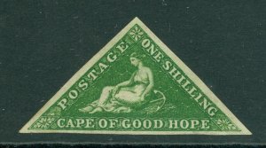 SG 8 Cape of good hope 1855-63. 1/- bright yellow-green. Lightly mounted mint...