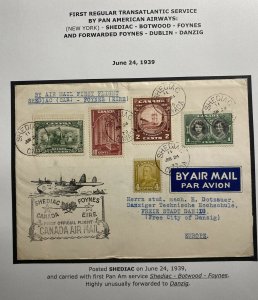 1939 Shediac Canada First Flight Airmail Cover To Danzig Via Foynes Ireland