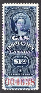 van Dam FG23, $1.50, used, 1897 Victoria, Federal Gas Inspection, Canada