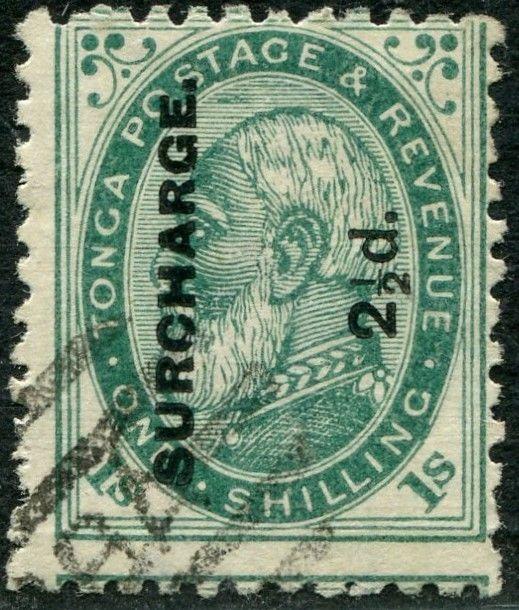 TONGA-1894 2½d on 1/- Deep Green Perf 12 x 11½  Sg 24b GOOD USED V27073