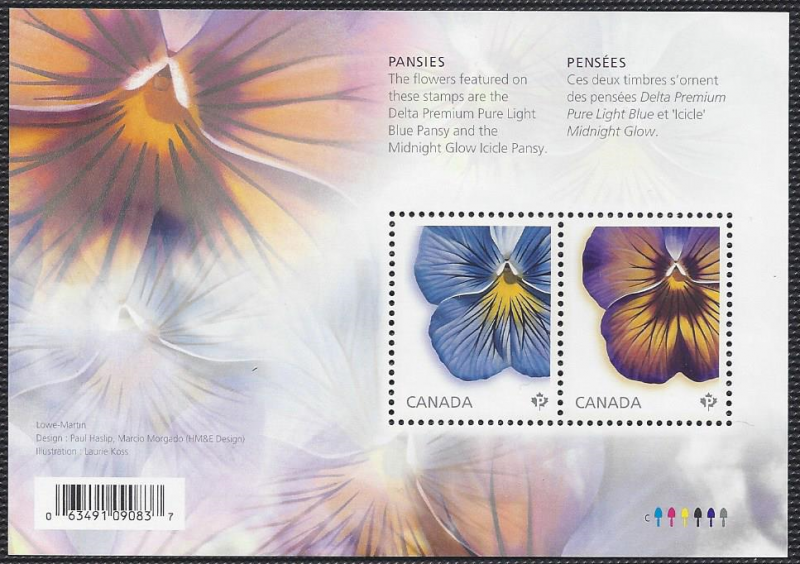 Canada #2809 MNH ss, Flowers pansies, issued 2015