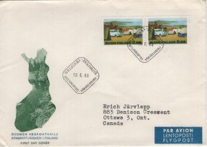 Finland 1968 FDC Sc 474 25p Camping grounds Pair Airmail to Canada