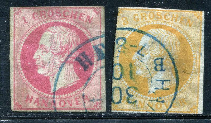 GR Lot 10592 German State HANOVER 1859 Michjel 14 - 1GR & 16 - 3Grr as shown 