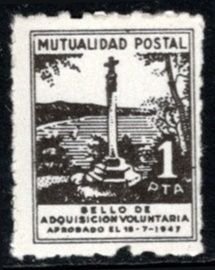 1947 Spain Revenue 1 Peseta Postal Mutuality Stamp Of Voluntary Acquisition