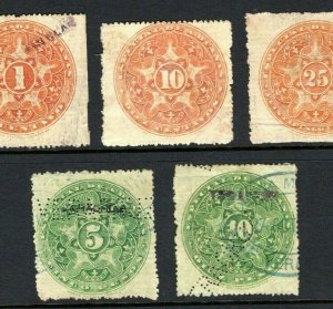 MEXICO Classic Revenue Stamps GROUP{5} Customs 1c-10P HIGH VALUE Used MS4509