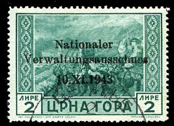 German WWII Occupation, Montenegro #Mi. 13 Cat€240, 1943 2L dark blue green...