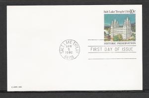 US #UX83 Salt Lake Temple Postal Card FDC