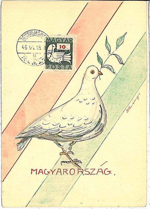 BIRDS - PEACE : HAND PAINTED MAXIMUM CARD - HUNGARY