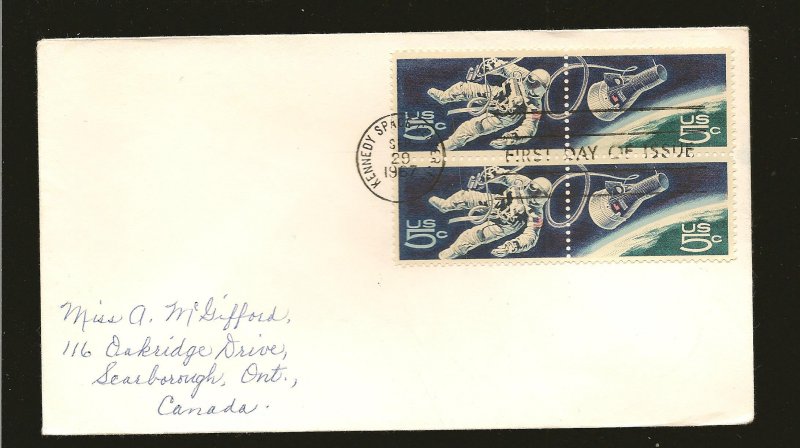 USA 1331-1332 Space Issue 1967 Se-tenant Block of 4 First Day Cover