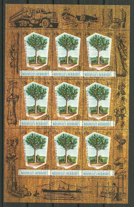 1969 French New Hebrides 151  Wood Industry MNH sheet of 9