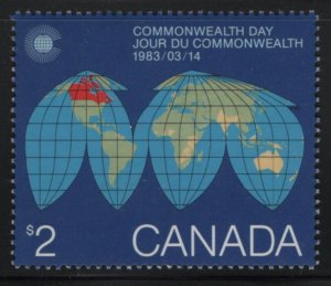 Canada 1983 MNH Sc 977 $2 Map of the Earth - Commonwealth Day