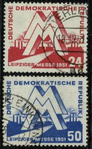 GERMANY DDR 1951 LEIPZIG SPRING FAIR SET USED (VFU) P.13x13.5 SG E39-E40 SUPERB