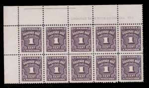 Canada j15, MNH - Corner Plate Block of 10 Postage Due