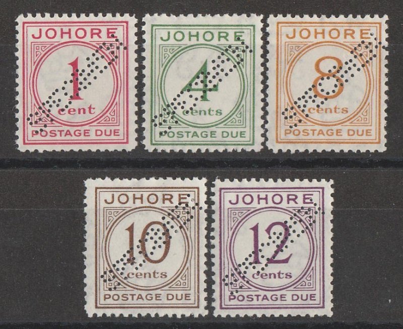 MALAYA - STATES JOHORE : 1938 Postage Due set 1c-12c, SPECIMEN.