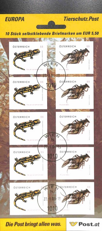 Austria 2092-2093 CTO stamps wildlife animals salamander amphibian crayfish