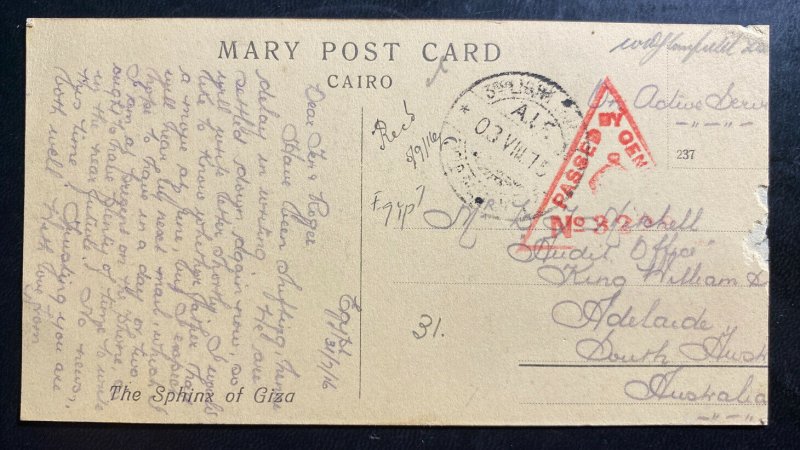 1915 Egypt Field Post Office RPPC Postcard Censored cover To Adelaide Austral 