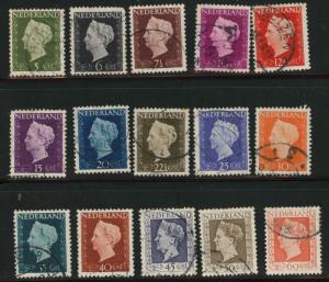 Netherlands Scott 286-300 used 1947-48 Queen Wilhemina set