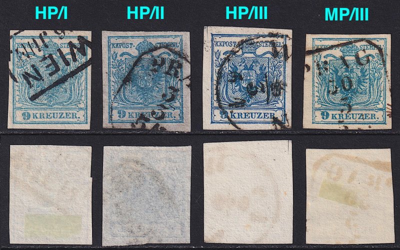 Austria - 1850-1854 - Scott #5,5e - used - 4 different (types and papers)