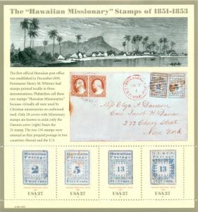 SCOTT # 3694 HAWAIIAN MISSIONARY SHEET, MINT, OG, NH, GREAT PRICE!