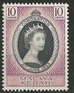 Malaya-Kedah # 82  QE II Coronation (1)  Unused VLH