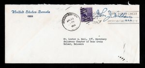 U.S. SENATE COVER JOHN J. WILLIAMS 3¢ PREXIE TIED WITH DUPLEX CANCEL 1954