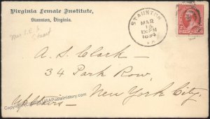 Virginia 1894 Staunton Virginia Female Institute Cover 111619