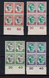Luxembourg #B45 - #B48 Very Fine Never Hinged Blocks With Plate Numbered Margins