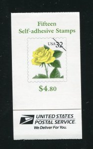 BK241 3049 Yellow Rose Booklet of 15 32¢ Stamps MNH 1996