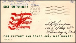 7 Oct 1944 WWII Patriotic Cover Keep 'Em Flying!! For Victory Sherman 4281