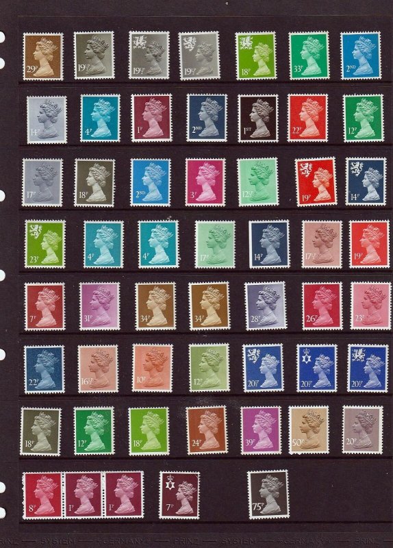 Great Britain QE Definitives MNH To 75p (50+Items) Goy 3209 
