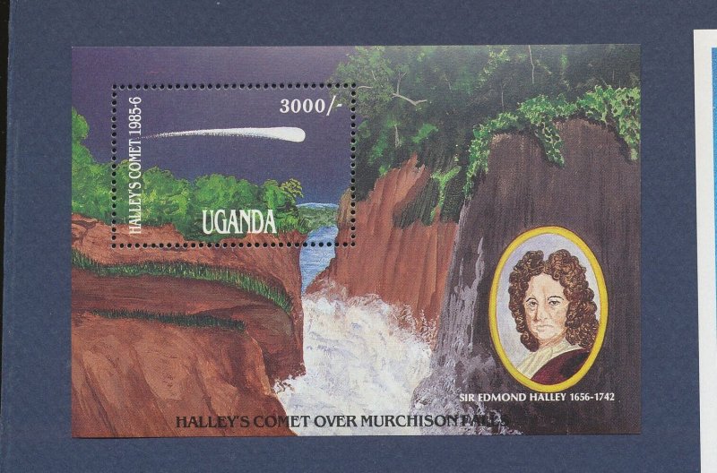 UGANDA - Scott 489 -  MNH S/S - Halley's Comet, dam, waterfall  1986 