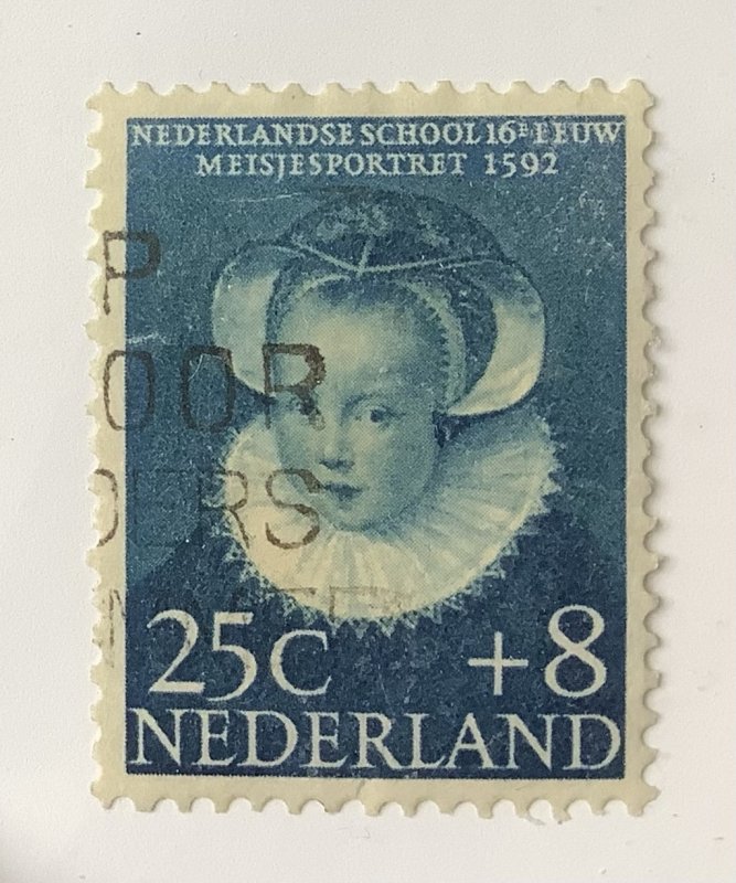 Netherlands 1956 Scott B305 used - 25c + 8c,  Children portrait, Girl