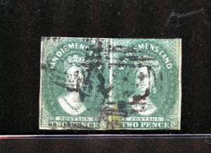 Australia - Tasmania #12 Pair (A842) Queen Victoria 2 p sage green, U,CV$190.00