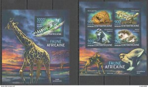 2013 Central Africa African Fauna Wild Animals Giraffes Monkeys Kb+Bl ** Ca698