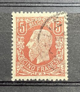 (422) BELGIUM 1875 : Sc# 39 KING LEOPOLD II VERY FINE CENTERED VFU - CV $1450