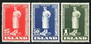 Iceland #237-39 ~ Cplt Set of 3 ~ Statue Sturluson ~ Unused, HM  (1941)