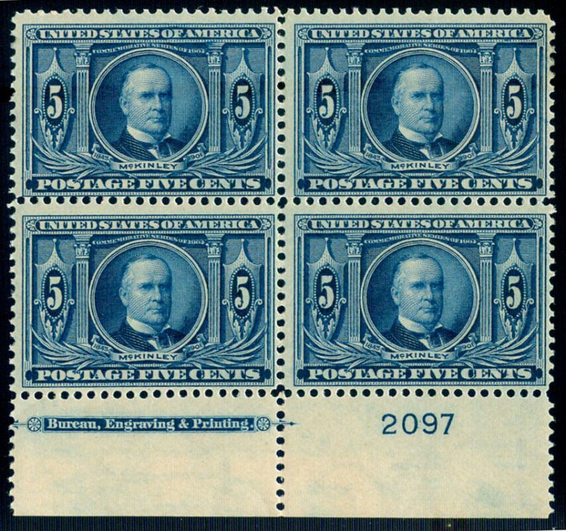 MOMEN: US STAMPS #326 PLATE BLOCK MINT OG H LOT #70108