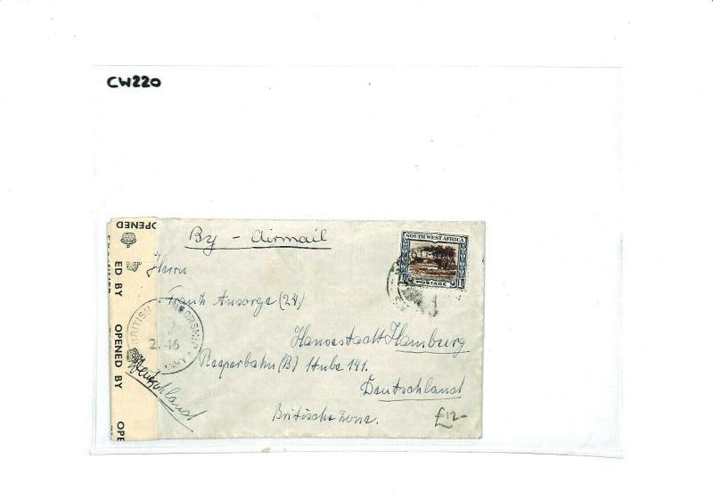 SOUTH WEST AFRICA Grootfontein GERMANY Hamburg CENSOR WW1{samwells-cover} CW220